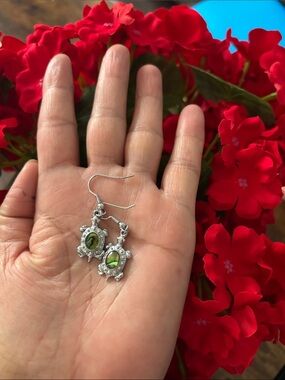 Silver Turtle Drop Earrings with Green Abalone Inlay